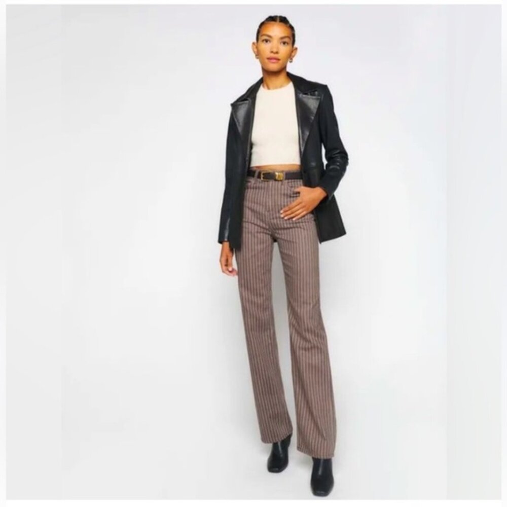 Reformation Wilder High-rise In Cacao Pinstripe Organic Cotton-blend Jeans 27